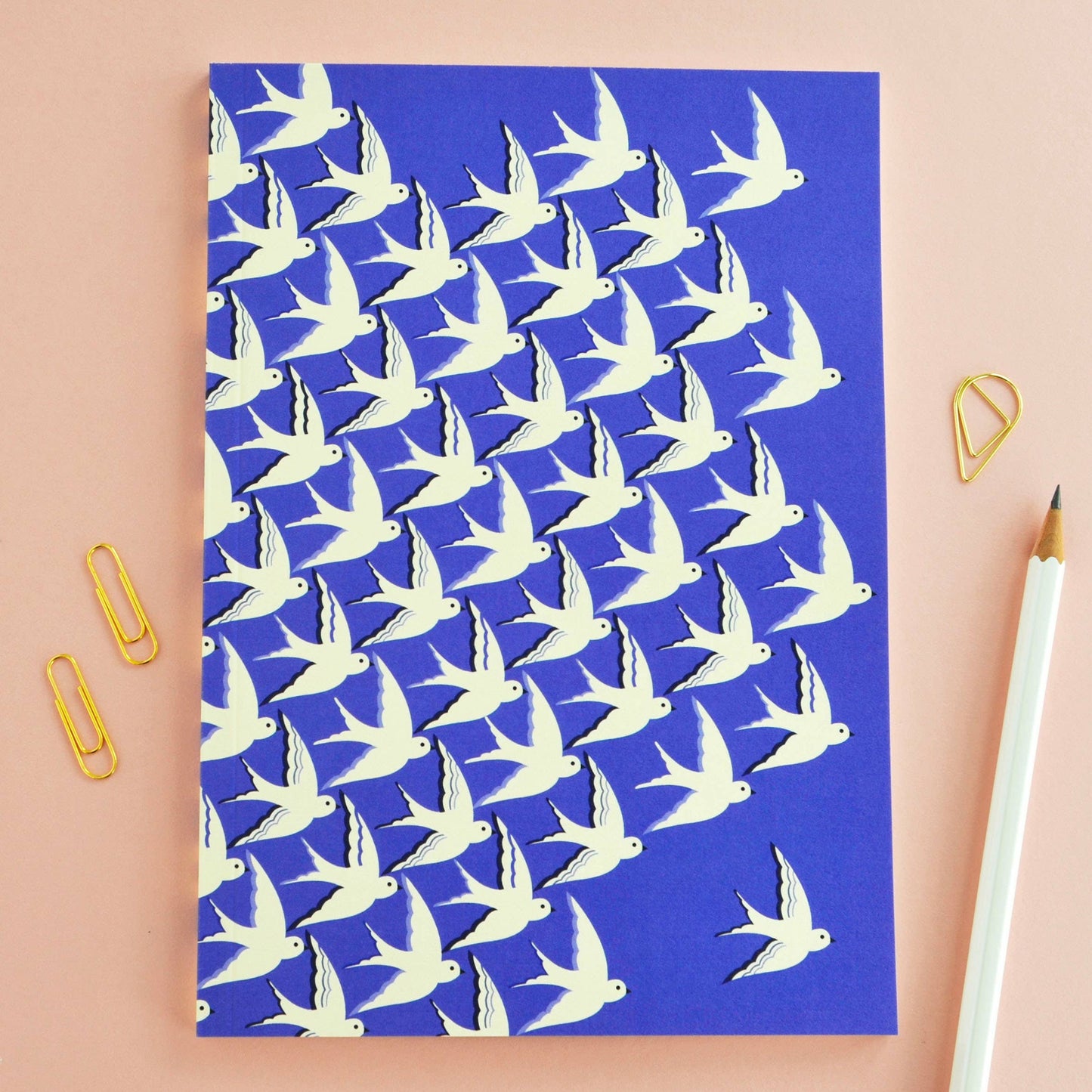 Birds In Flight In Blue Notebook | Blank