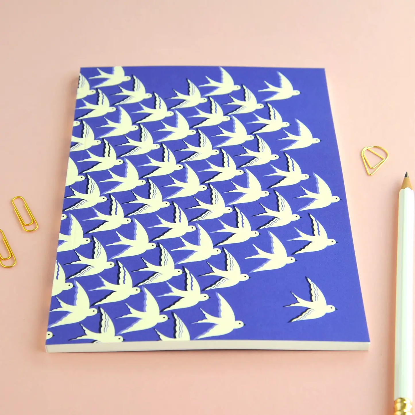 Birds In Flight In Blue Notebook | Blank